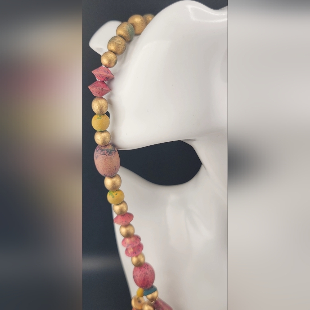 Wooden Colored Necklace Beaded  Retro Hippie Boho - Picture 4 of 7